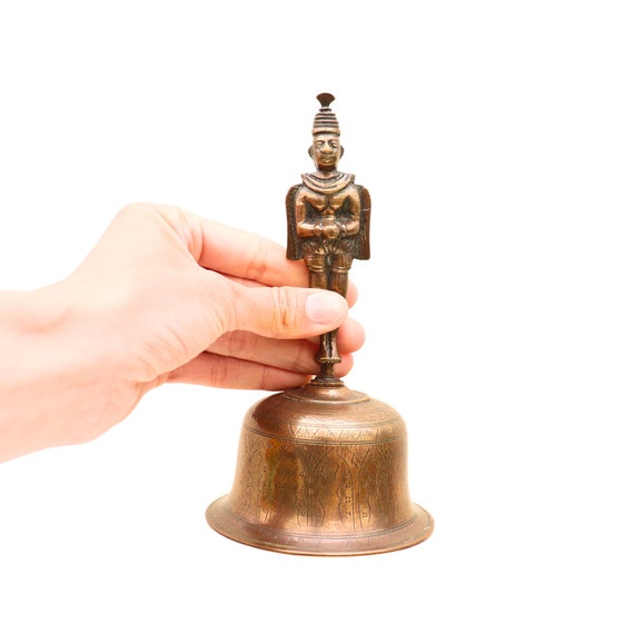 Indian Hanuman Brass Bell with Engraved Decoration, Figural Brass Bell, Indian Home Decor, ASian Boho Decor