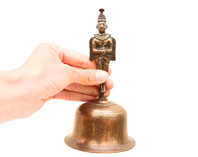 Engraved Brass Hanuman Bell: Asian Boho Decor