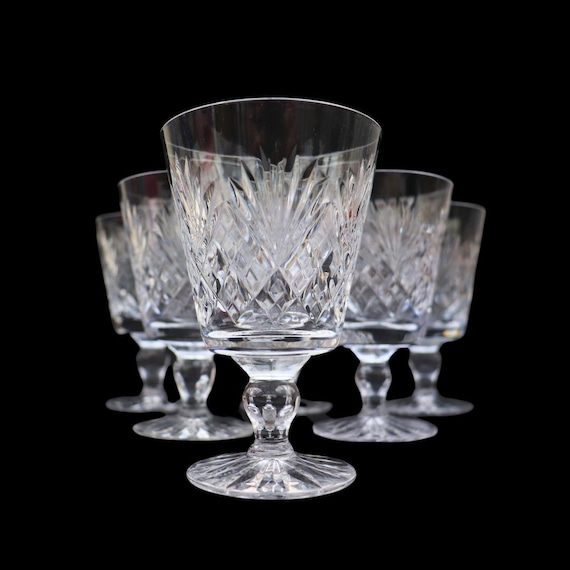 6 Royal Doulton Juno Pattern Crystal Wine Glasses 4.5'' Tall  High Excellent Condition