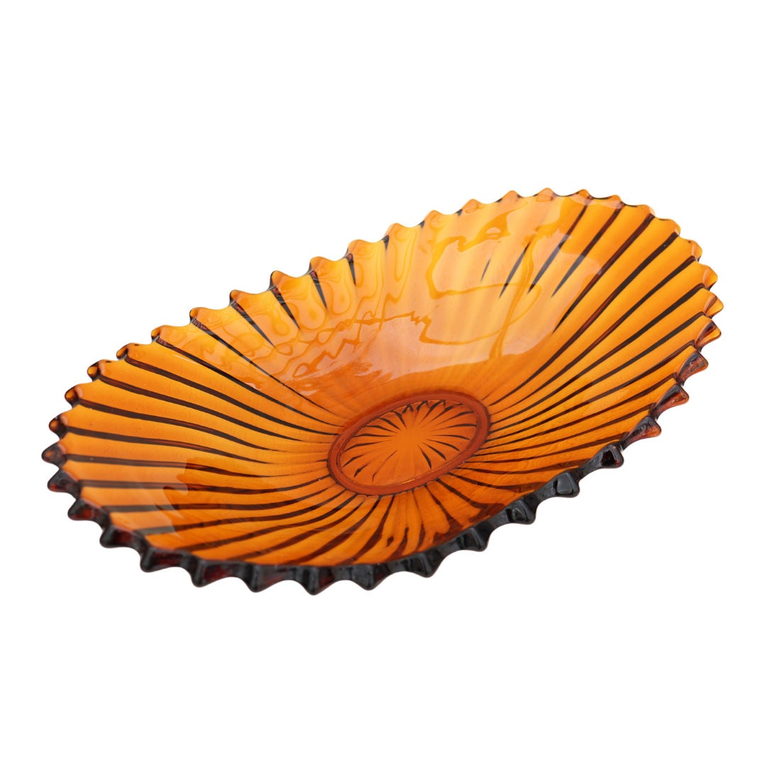 Mid Century Sowerby Amber Fruit Bowl 1950's Pattern No 2634 , Pressed