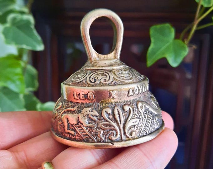 Small English Brass Sanctuary Church Bell Leo Aquila Agnus Pelicanus By Peerage, Victorian Style Brass Bell, Gift for a teacher