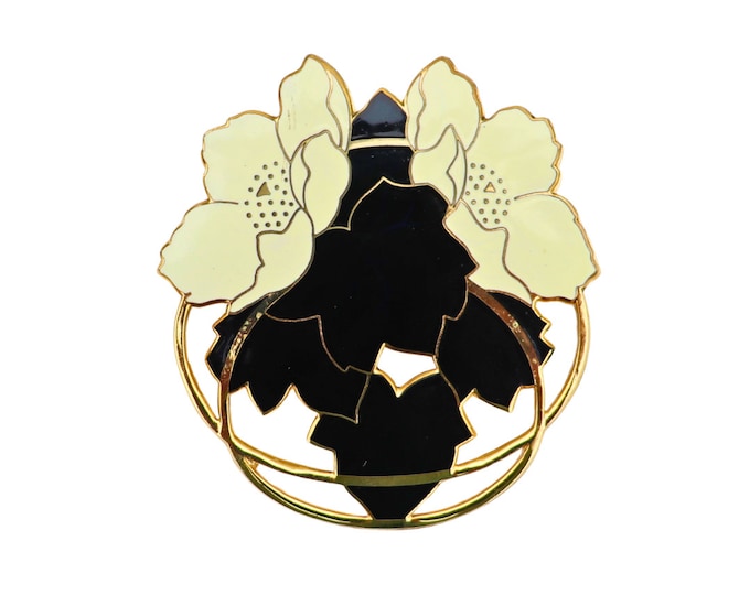 Vintage Fish and Crown Floral Cloisonne Enamel Brooch