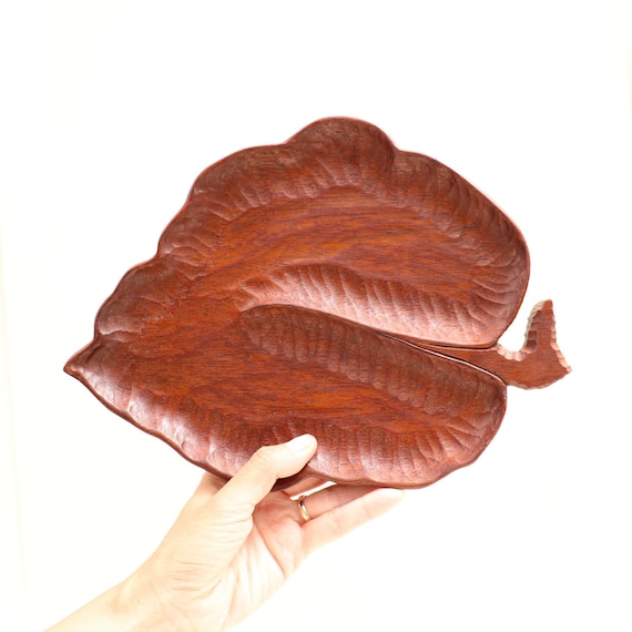 Hand Carved Mohogany Wooden Leaf Tray , Handcrafted  Wooden Leaf Tray, Mohogany Wood Tray, Boho Tray