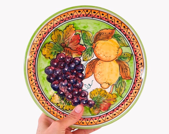 Vintage Sorrento Wall Plate With Hand Painted Grape Lemon Decoration Made In Italy