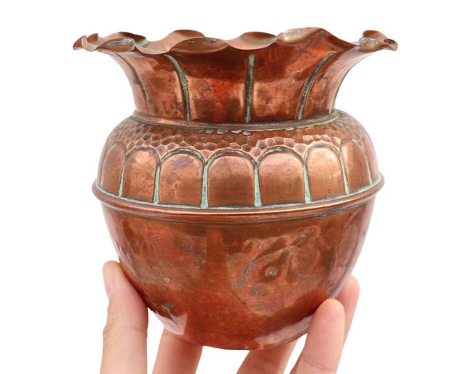 Small Antique Arts And Crafts Copper Plant Pot Jardiniere C 1910
