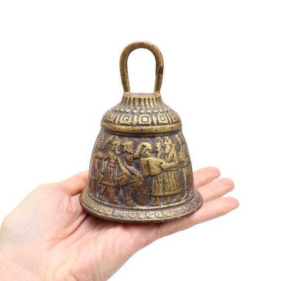 Large Antique English Brass Sanctuary Church Bell Biblical Scene Massacre Of The Priestly Town Of Nob Old Testament