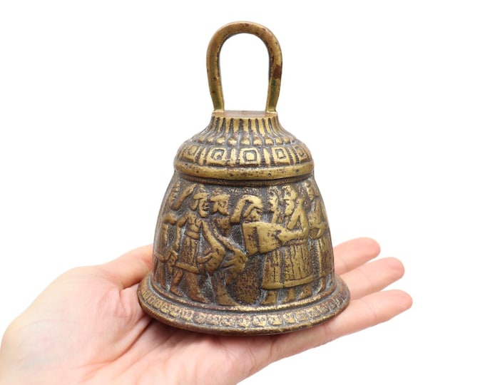 Antique English Brass Church Bell: Biblical Scene, Sanctuary Decor