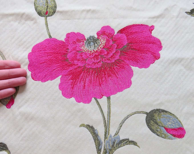 Sanderson Persian Poppy Floral Jacquard Cotton Upholstery Curtains Cushions Fabric Remnant: Pink Poppies.