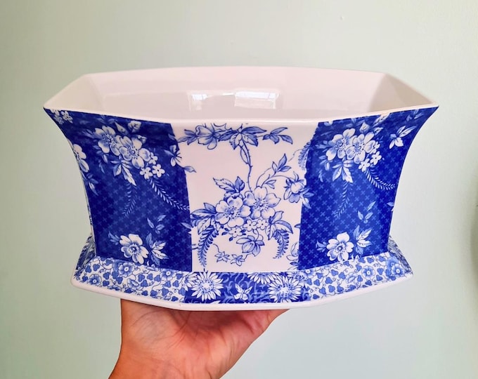 Vintage Spode Penny Lane Honeywall Ceramic Blue and White Floral Jardiniere Planter 10'' Long