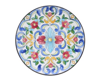Large Spanish Hand Painted Ceramic Wall plate With Floral Decoration 12.3'', Spanish Wall Decor.