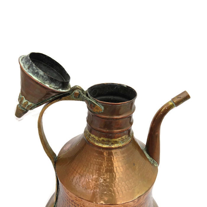Antique Copper & Brass Large Coffee Water Pot Dallah Turkish H 15''.Old ...