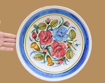 Large Spanish hand painted floral decorative plate, Large Spanish ceramic bowl, Mediterranean home decor, MId Century Spanish Ceramic Plate