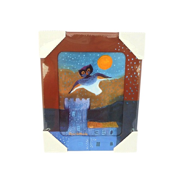 Goebel Art Gallery Rosina Watchmister 'Aria Della Luna' Limited Edition Framed Plaque, Vintage Children Wall Decor, Owls Wall Decor.