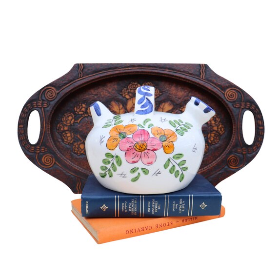 Spanish floral ceramic bottle, Handmade Spanish botijo Made By Hns Martinez, Spanish Ceramics, Spanish Home Decor