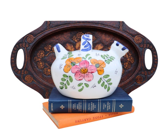 Handmade Spanish Floral Ceramic Botijo: Mediterranean Decor