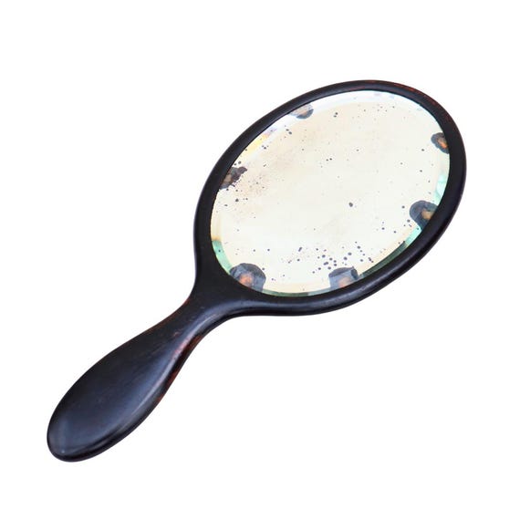 Antique Edwardian Distressed Ebony Hand Mirror Made In England, Distressed Mirror Plate Hand Mirror, Antique Vanity Mirror Bevel Edge Glass