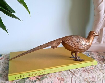 Large Mid Century Italian Brass Pheasant Statuette Single 15.5 in Long