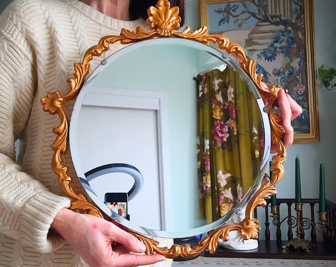 Vintage Mid Century Peerart Rococo Style Ornate Wall Mirror Round Shaped Made In England 18.5'' Tall