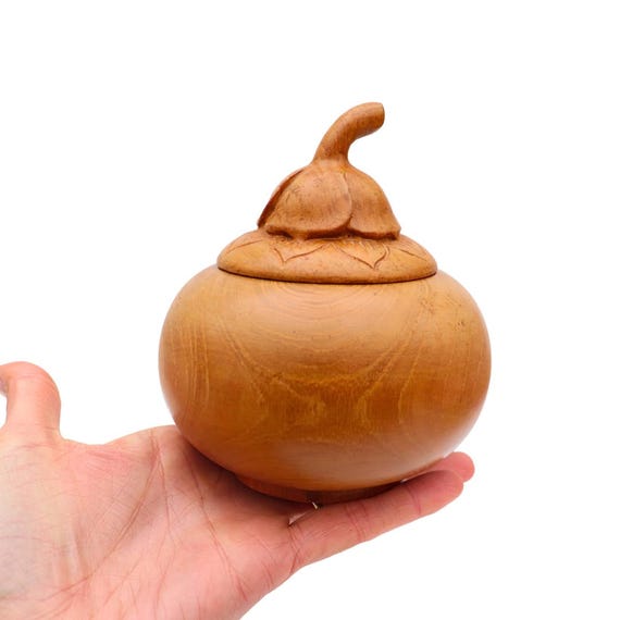 Round Acorn Shaped Wooden Lidded Box, Fall Decor Whimsical Wooden Box