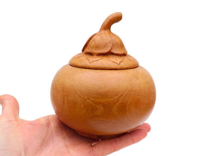 Acorn Shaped Wooden Lidded Box: Whimsical Fall Decor
