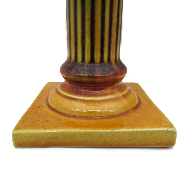 Antique Arts And Crafts Bretby Art Pottery Doric Column Candlestick