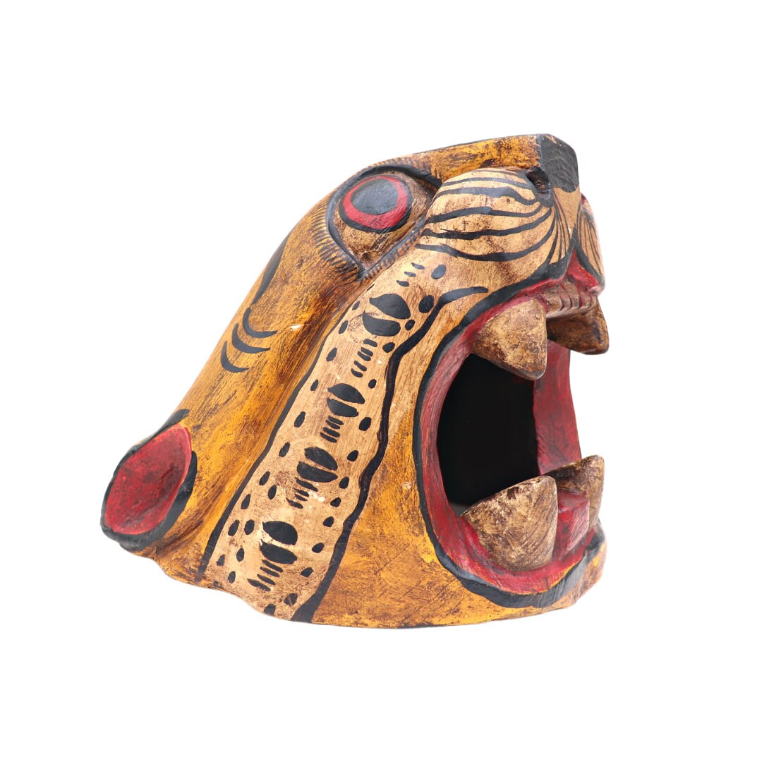 Large Mexican Hand Carved Wooden Tiger's Head , Large Hand Painted Animal Head , Mexican Wall