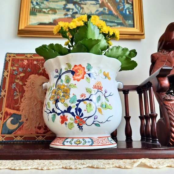 Vintage Pretty Floral Japanese Porcelain Planter Jardiniere