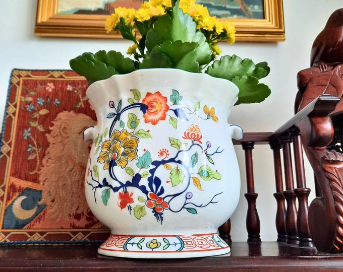 Vintage Pretty Floral Japanese Porcelain Planter Jardiniere