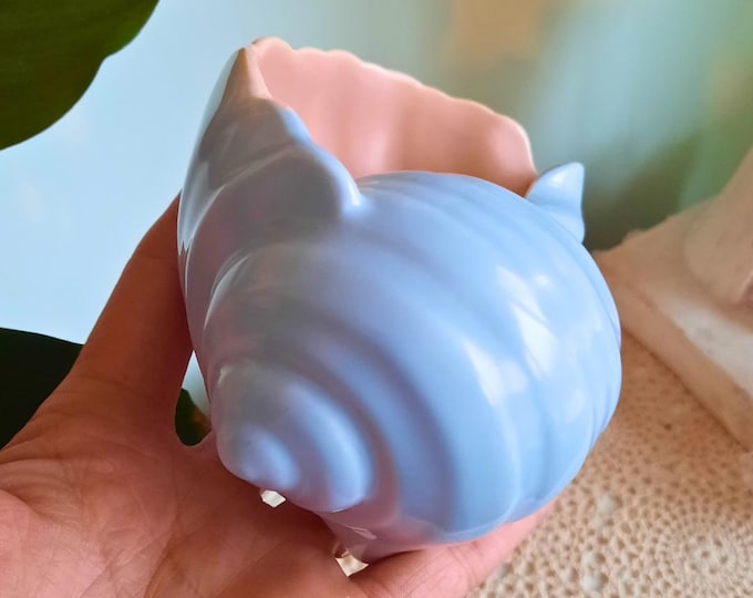 Small Mid century Poole Pottery Concha Shell Vase in Twin tone Ice Blue and Pinkish Brown , Mid Century Nautical Decor