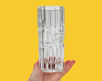 MCM Square Glass Vase by Designer Vladislav Urban for Sklo Union Rosice - Mid Century Made in Chehoslovakia Glass Vase, MCM Vase