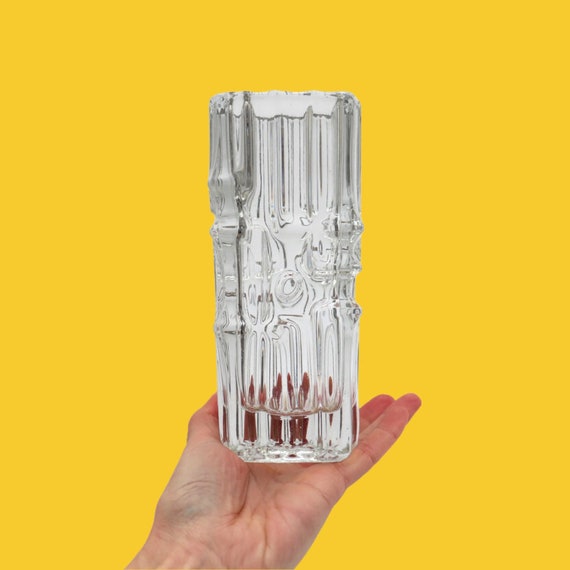 MCM Square Glass Vase by Designer Vladislav Urban for Sklo Union Rosice - Mid Century Made in Chehoslovakia Glass Vase, MCM Vase
