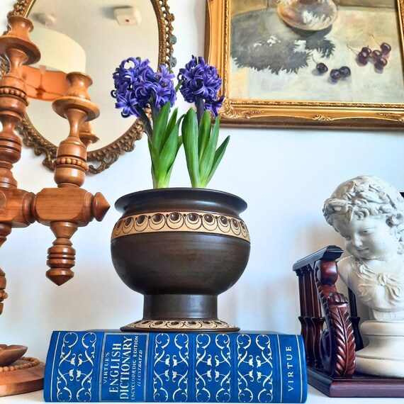 Mid Century Jersey Pottery Planter Pedestal, Large Hand Thrown Jersey Pottery Planter, Mid Century Jardiniere