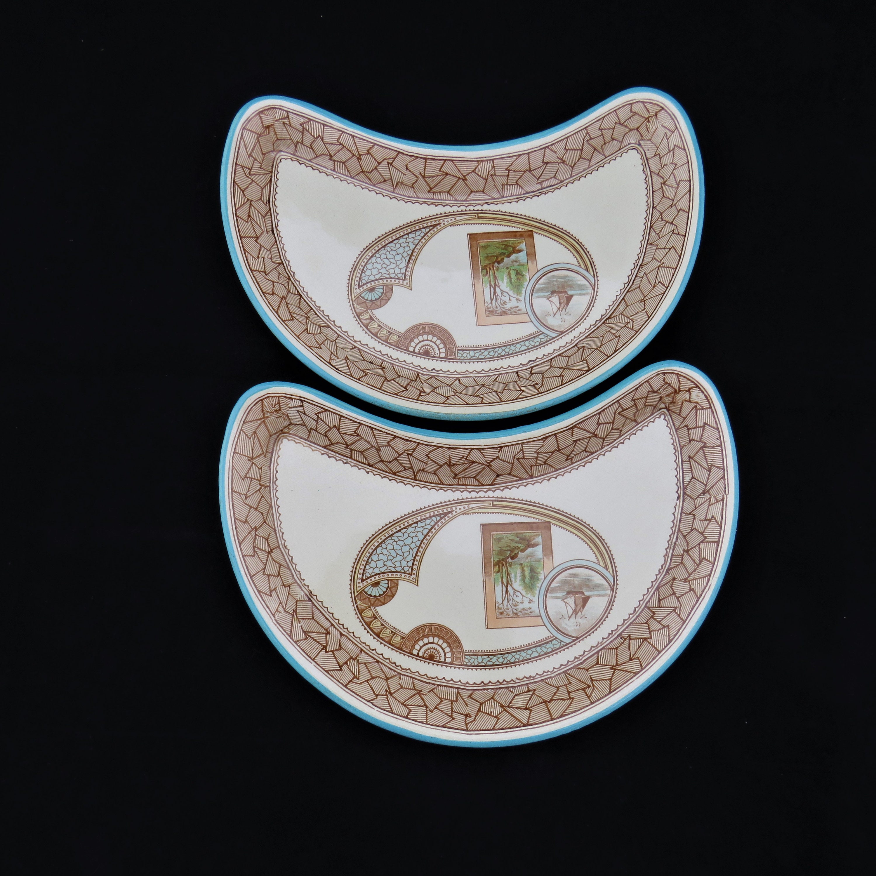 Antique Old Hall Earthenware Co Excelsior MultiColored Transferware