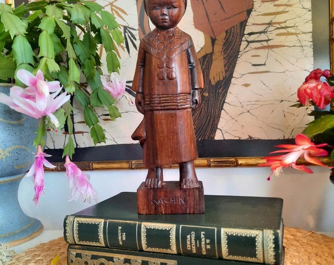 Vintage Hand Carved Wooden Russian Boy Holding Handkerchief Figure Kachin