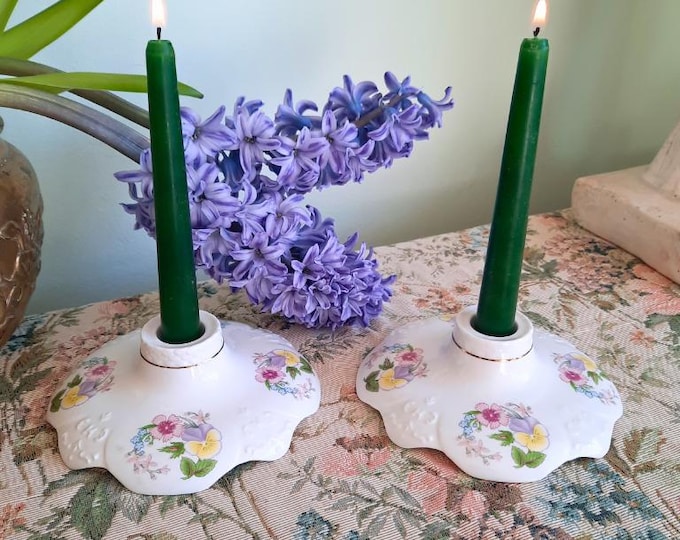 Vintage Aynsley Fine Bone China Floral Candleholder Wild Tudor Pattern, Cottage Core Home Decor