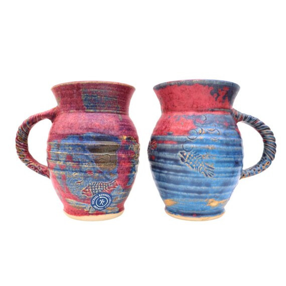 Michael Kennedy Studio Pottery Mugs Fish Decoration Hand-thrown Pottery Gift For A Couple Made In Ireland