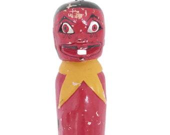 Long South East Asian Tall Wooden Temple Guardian Home Guardian .Lacquered Decorative Wooden Statue