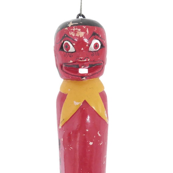Long South East Asian Tall Wooden Temple Guardian Home Guardian .Lacquered Decorative Wooden Statue