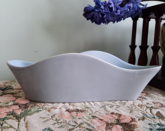 Mid Century Poole Pottery Free Form Through Posy Vase in Ice Blue.