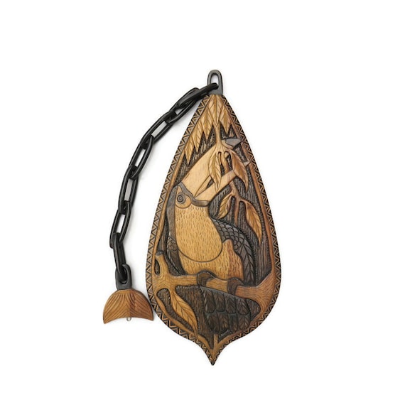 Large Hand Carved Wooden Tucan Bird Plaque Hanging Made In Brasil ,Signed ,Lembranca De Parintins