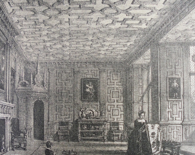 Antique Broughton Castle Lithograph: Joseph Nash, Oxfordshire Drawing Room
