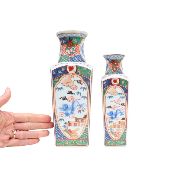 Vintage St Michael's Ceramic Japanese Vases Pair Chinoiserie Decor Very Good Condition