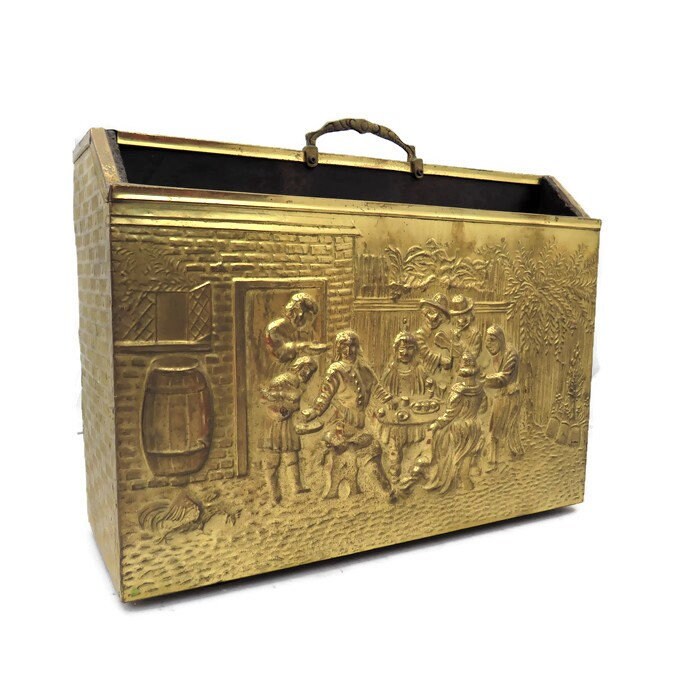 Vintage Lombard Brass Embossed Magazine Peasants Scene,Made in England