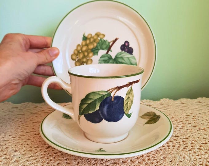 Kelcraft Designed By Noritake Tea Set Trio Paradise Pattern C 1980's Excellent Condition, Retro Tea Party Fruits Pattern