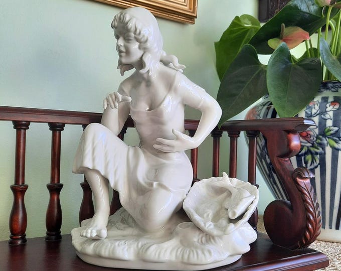 Mid Century Dresden Porcelain Woman With Fish Handcrafted