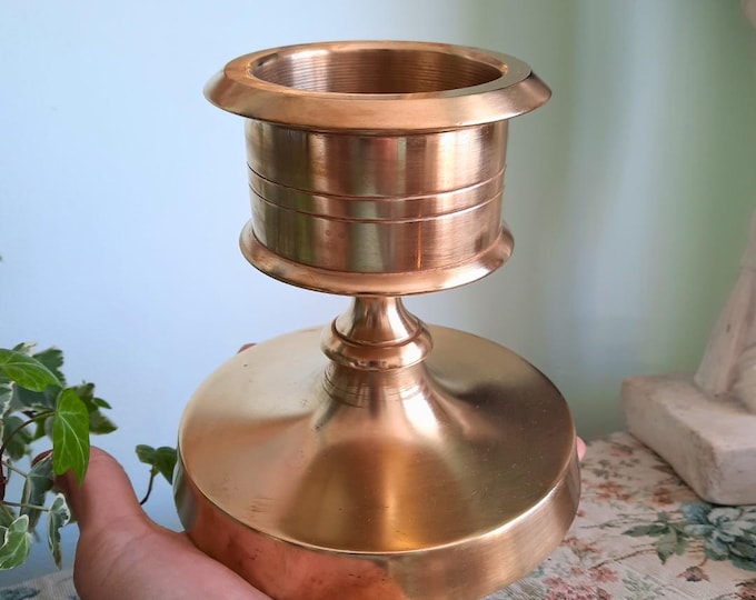 MCM Scandinavian Minimalist Solid Brass Or Bronze Pillar Candleholder 5.5 In Tall