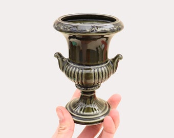 Small Green Darmouth Pottery Urn Vase H 5'',  Ceramic Vase Neoclassical Shape, Small Retro Vase, Retro Pen Holder