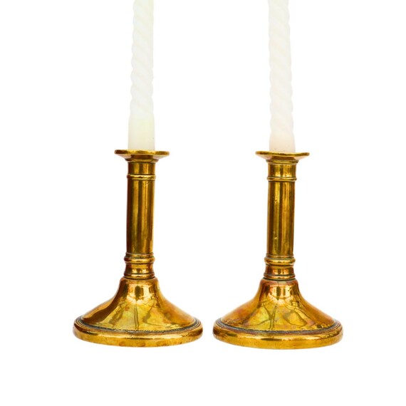 Antique Georgian Period Pair Of Brass Candle Holders Early 1800'S Candlesticks Holder Made In England.