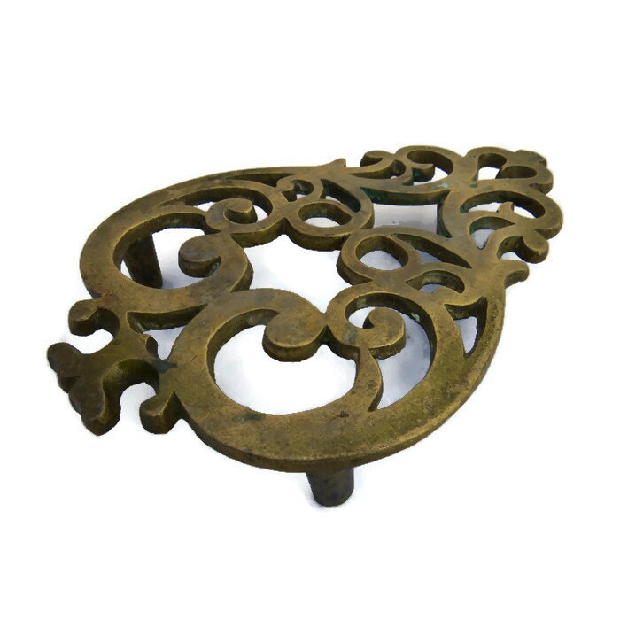 Antique Cast Brass Trivet Iron Stand .Solid Brass Vintage Trivet