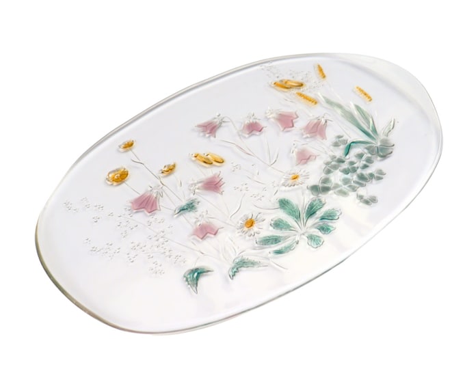 Walther Glass Oval Tray: Retro Wildflower Serving Platter